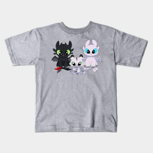 Fury family with baby girl dragon, toothless dragon mama, parents gift Kids T-Shirt